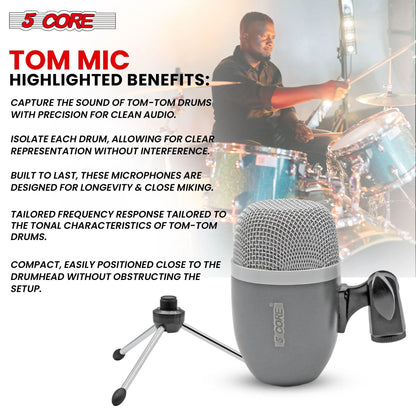  Tom Snare Mic Cardioid Dynamic Microphone for Drum Kit Percussion Instrument 5Core