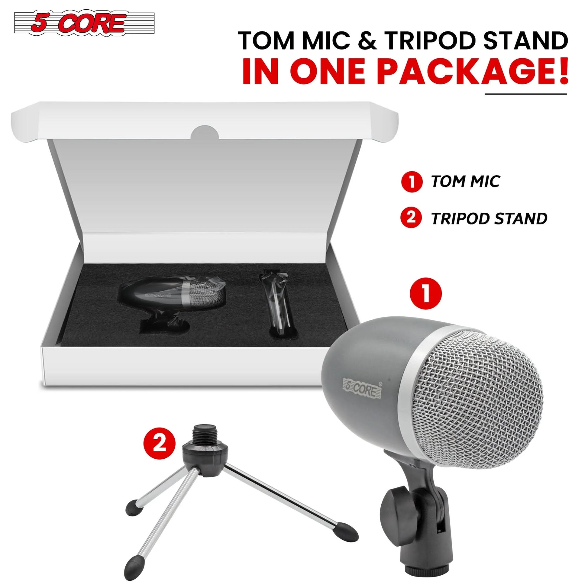  Tom Snare Mic Cardioid Dynamic Microphone for Drum Kit Percussion Instrument 5Core